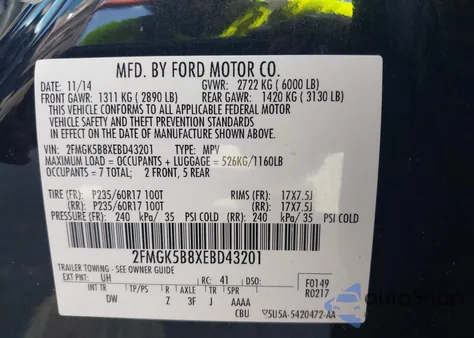2014 Ford Flex Se from USA, damaged, VIN 2FMGK5B8XEBD43201